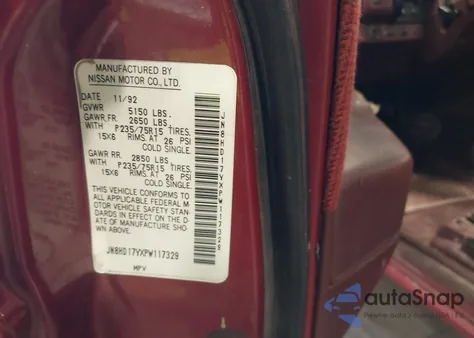 1993 Nissan Pathfinder Xe/Se z USA, uszkodzony, nr VIN JN8HD17YXPW117329